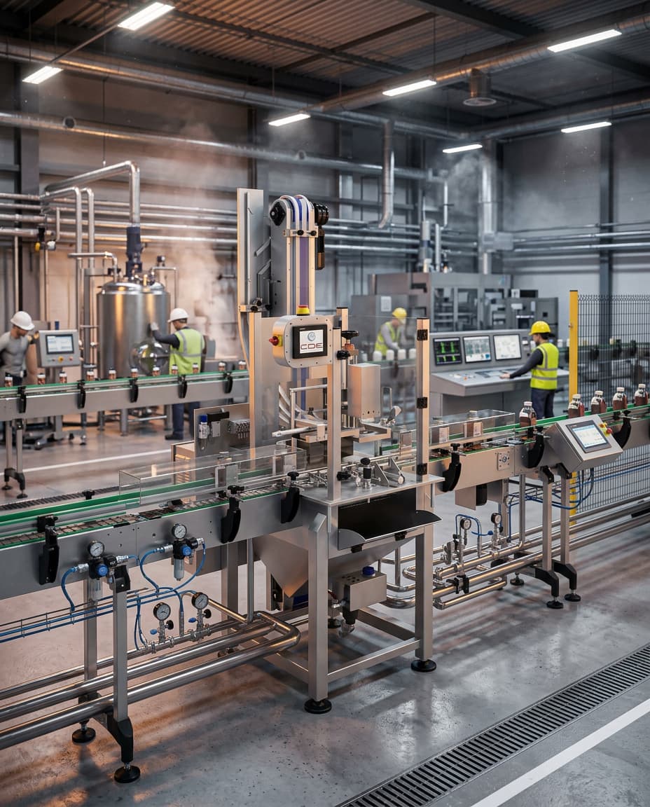 Cerradora automática twist off CDE-150 en línea de envasado