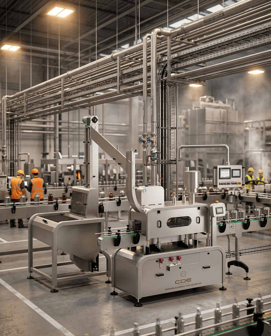 Cerradora automática twist off CDE-2000 en línea de envasado de alimentación y bebidas