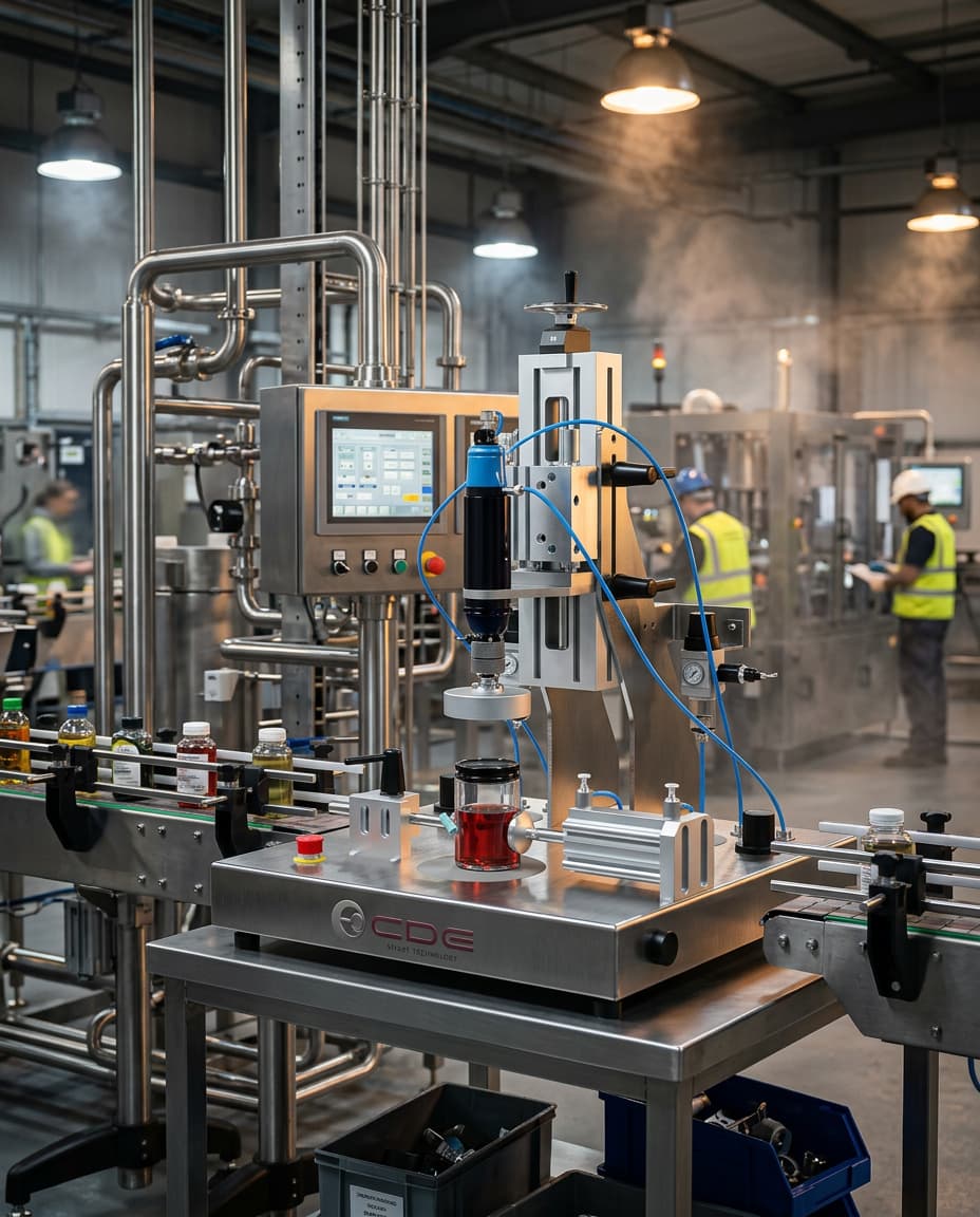 Cerradora automática twist off CDE-100 en línea de envasado de bebidas